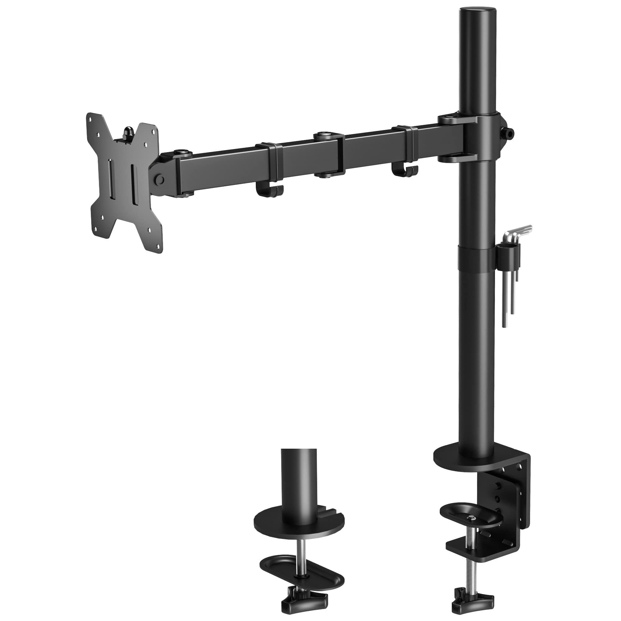 BONTEC Single Monitor Arm Desk Mount for 13-32 Inch Screens, Height Adjustable, Tilt, Swivel, 360° Rotation, Steel VESA Mount up to 10kg, Fits 75x75/100x100mm, Ergonomic, Space-Saving, Durable Design