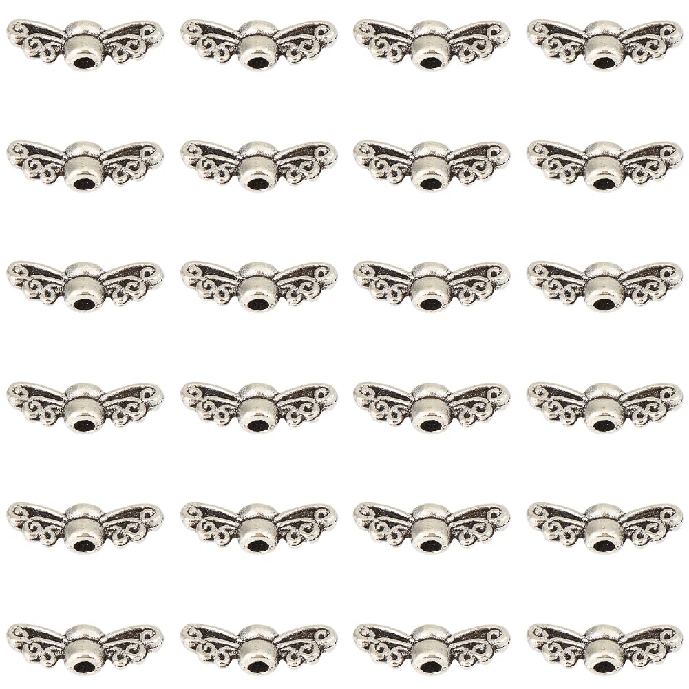 SUNNYCLUE 1 Box 300Pcs Silver Wing Beads Alloy Bead Spacers Vintage Silver Alloy Fairy Wing Tibetan Style Loose Angel Spacer Beads for jewellery Making Accessories DIY Necklace Bracelet Crafting Women