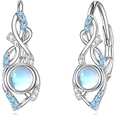 Celtic Moonstone/Pearls Earrings for Women Sterling Silver Leverback Dangle Earring Hoop Earrings Celtic Earrings Irish Jewelry Gifts