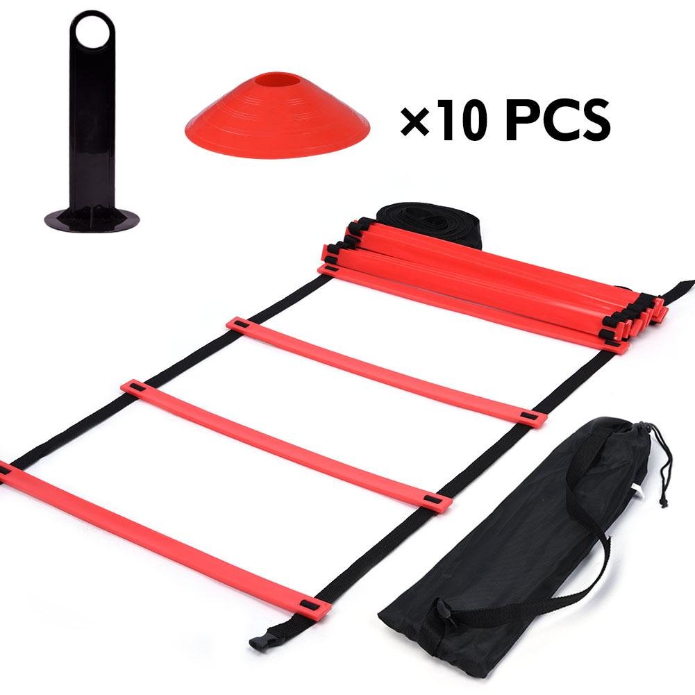 Dilwe Speed Agility Train Kit 19 Ft Flat Ladder + 10 Disc Cones Speed Training Ladder With Storage Bag For Athletic Red