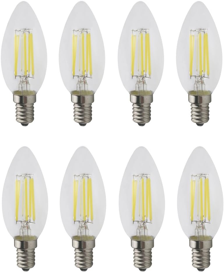 JCKing (Pack of 8) AC 110V-130V 6W E14 Dimmable LED Filament Bulbs Candle tip LED Light Bulb, LED Vintage Antique Chandelier Light Cool White 6500K