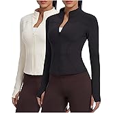 Simlakey 2 Pack Women's Fleeced Workout Jacket Zip Up Slim Fit Cropped Athletic Tops with Thumb Hole Winter Running Yoga Gym