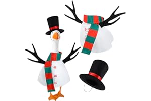 Huhumy Snowman Goose Outfit Porch Goose Clothes for 23'' Cement Statue Cute Costume Outdoor Lawn Yard Patio Decor
