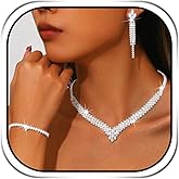 Sixexey Rhinestone Wedding Jewelry Set Silver Bridal Necklace Earrings Party Prom Costume Jewelry Accessories for Women