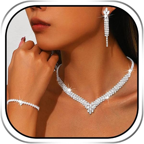 Sixexey Black Rhinestone Jewelry Set - Necklace, Earrings, Bracelet & Ring, Sparkly Crystal Costume Set For Women 4 thumbnail image
