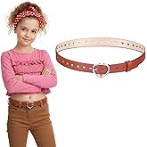Tweruna Kids Belts for Girls, Kids Elastic Leather Belt, PU Leather Belt with Metal Buckle Heart Circle Hole for Size 10-12 Women, Jeans Pants Dresses