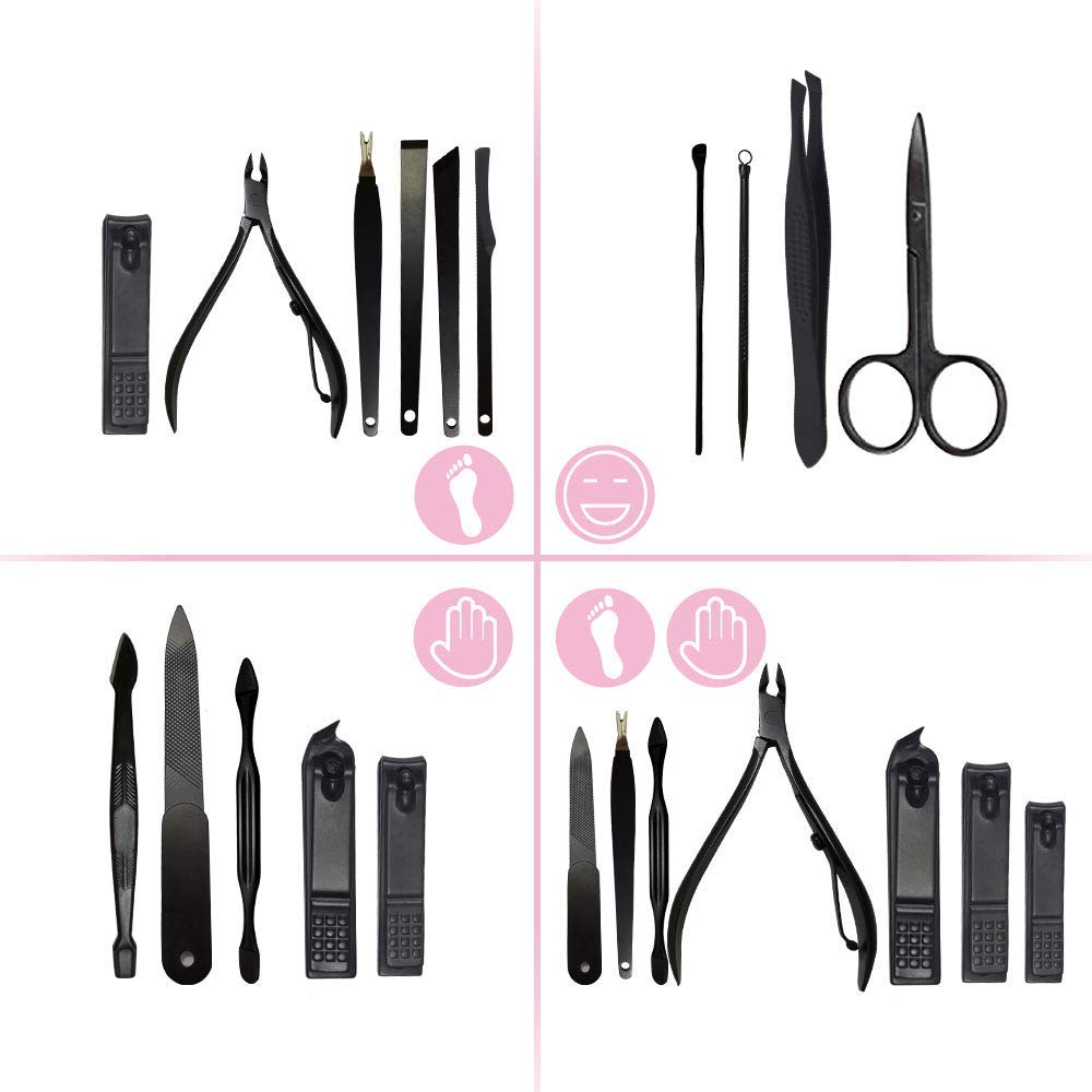 AIWOGEP 16 Pieces Manicure Set with PU Leather Case, Personal Care Tool Kits, Stainless Steel Pedicure Set, Nail Clippers Scissors Gifts for Men/Women, Anniversary, Christmas, Birthday : Beauty