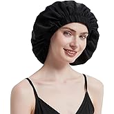ALASKA BEAR Pure Mulberry Silk Bonnet Sleep Cap Breathable Head Wrap for Natural Curly Hair, Single Layer, Both Sides Silky Smooth w/Adjustable Elastic Band, 25momme Silk, Pitch Black
