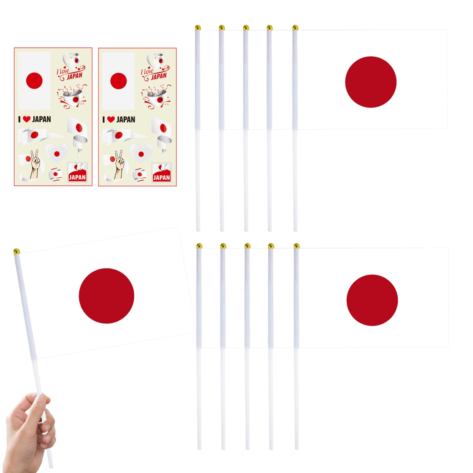 10pcs Small Japanese Flags on Sticks & 2pcs Temporary Tattoos for Games 2025 Party,Mini Japanese Flags on Sticks Hand Held Flags for Sports Events Celebration Japanese Party Decorations — image 1