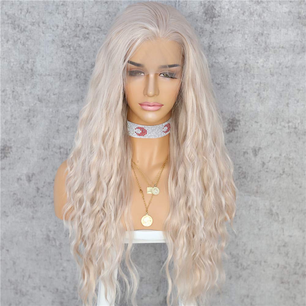 Sapphirewigs Rose Gold Blond Color Small Curly Women Daily Makeup Kanekalon Wedding Gift Cosplay Synthetic Lace Front Party Wigs