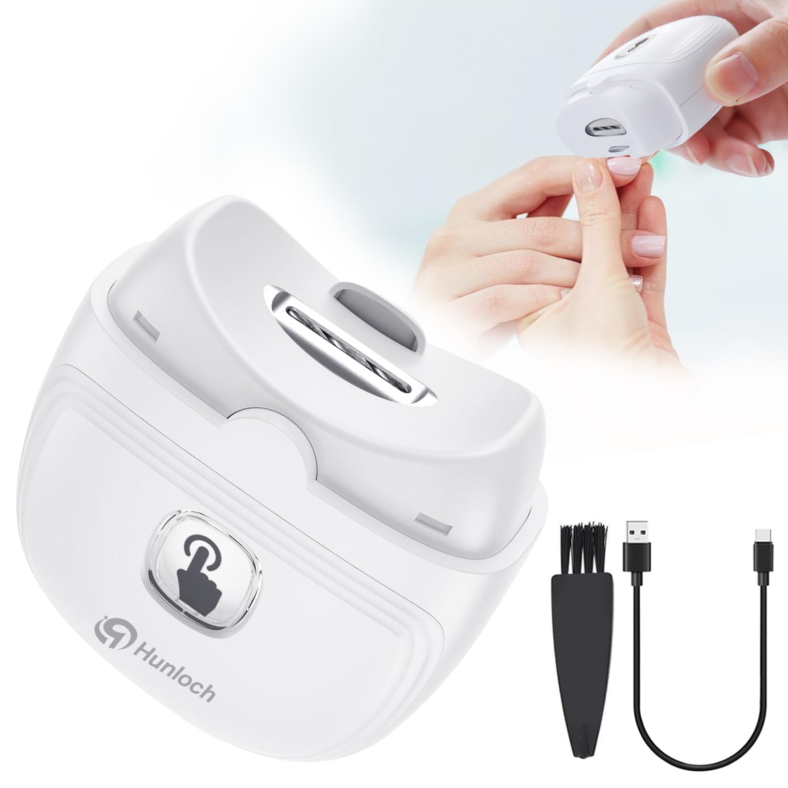 Photo 1 of Hunloch Electric Nail Clipper, Electric Nail Trimmer with Nail Clip Storage and LCD Light, USB Rechargeable Automatic Nail Clipper for Adults, Seniors, Babies, Children (White)