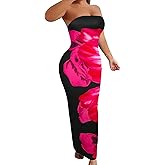 Sliot Floral Print Strapless Bodycon Maxi Dress - Sexy Summer Beach Dress for Women, Tropical Vacation Sundress, Club Party