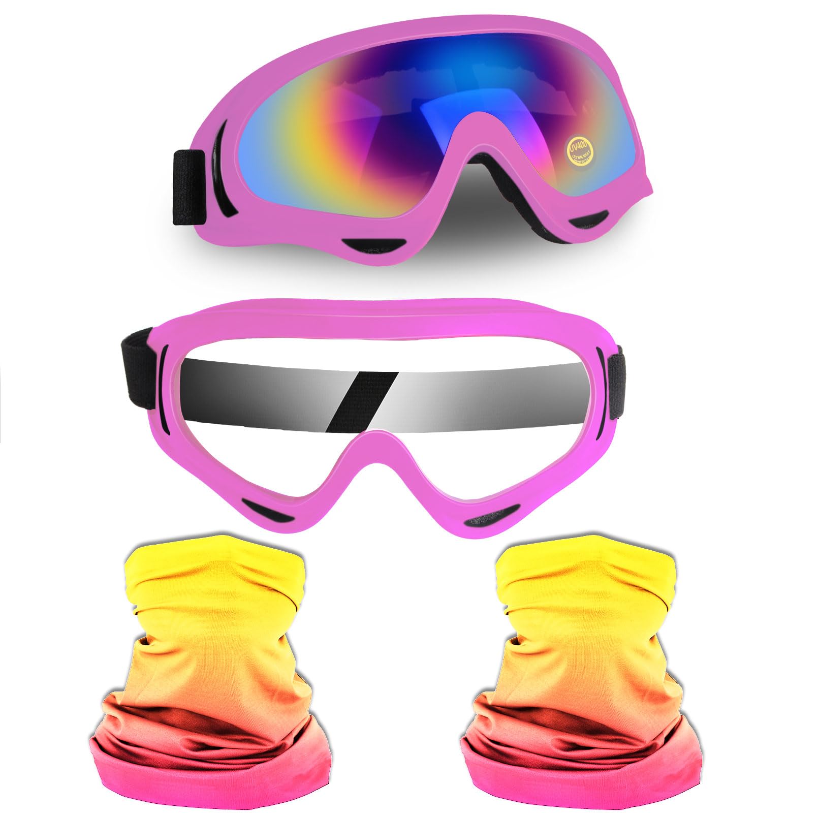 Photo 1 of (PARTIAL SET) LMAVAG Motorcycle Goggles 2 Pack, ATV Dirt Bike Eyewear Motocross Riding Goggles MX Racing Windproof Glasses UV400 Anti-Fog Goggle for Adult Youth Kids with 2 Pack Neck Breathable Bandana Mask