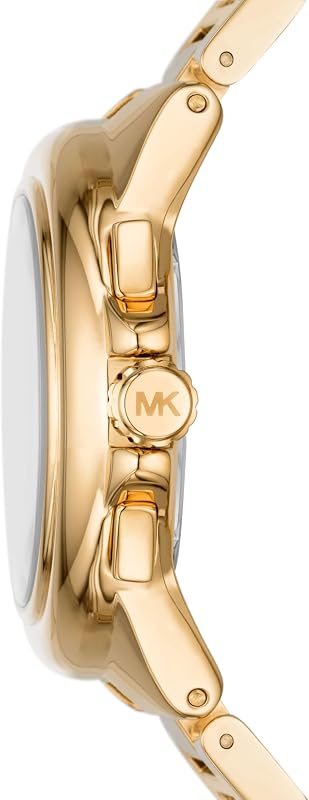Relógio feminino michael kors camille, movimento cronógrafo, caixa de aço inoxidável dourado de 43 mm com pulseira de aço inoxidável, mk7270
