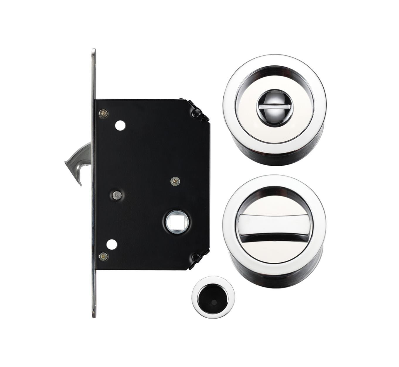 Sliding Pocket Door Bathroom Privacy Lock Set (Polished Chrome)