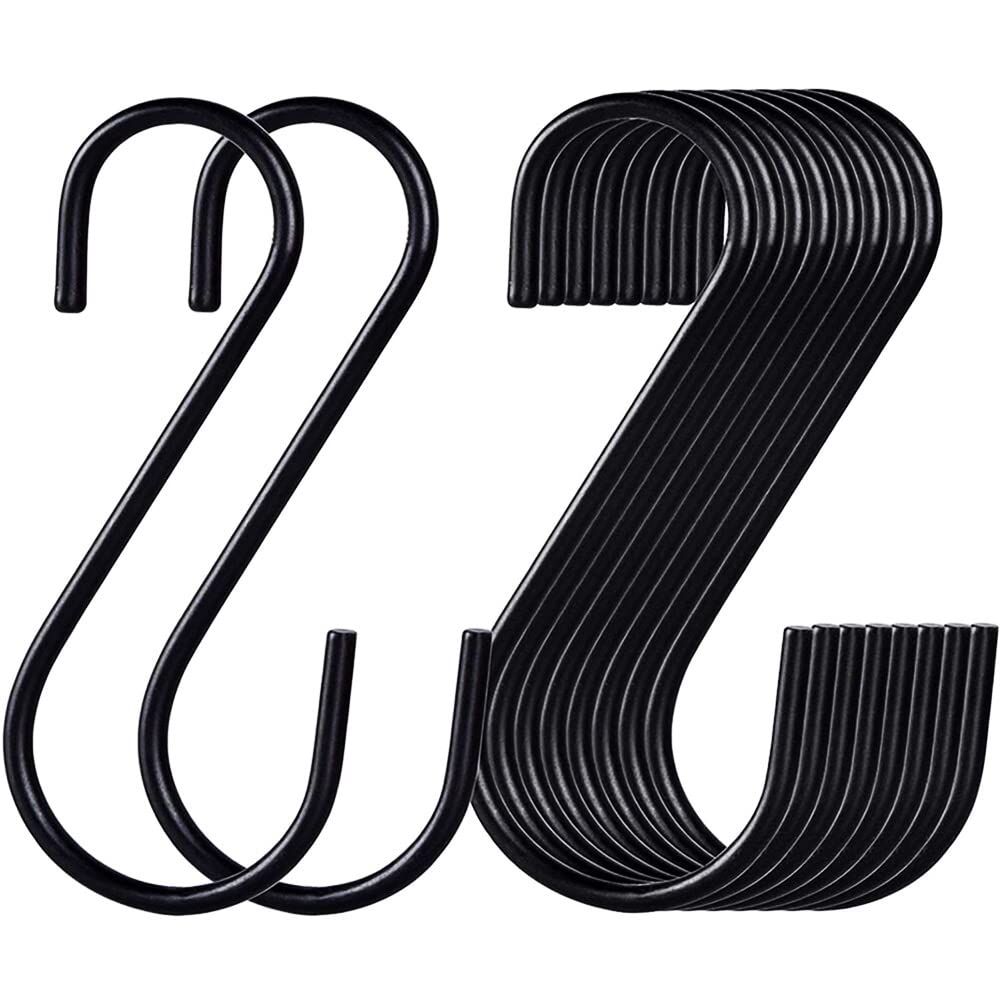 Bosdontek 30Pcs S-Hook S-Shaped Stainless Steel Anti-Rust Metal Hanger Multifunctional Hooks for Kitchen Bathroom Bedroom (Black)