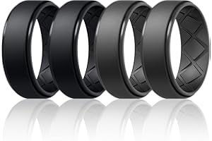 Egnaro Silicone Ring for Men, 7 Rings / 4 Rings / 1 Ring Step Edge Rubber Wedding Bands 8.5mm Wide - 2.5mm Thick…