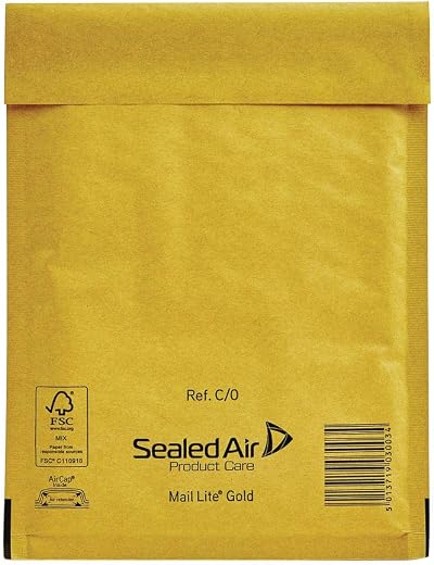 Mail Lite 100 C/0 Gold Padded Envelopes 150x210mm Peel & Seal Bubble
