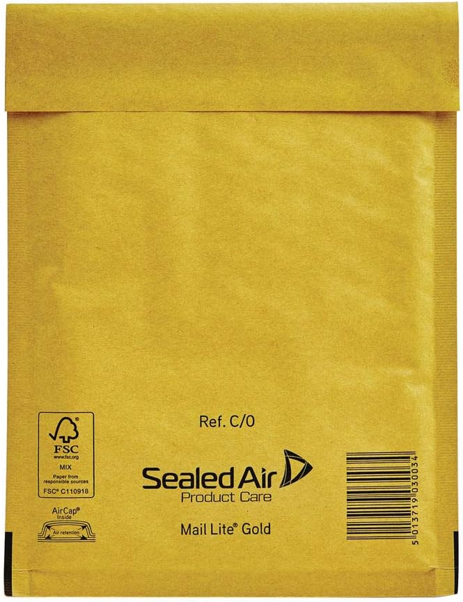 Mail Lite 100 C/0 Gold Padded Envelopes 150x210mm Peel & Seal Bubble