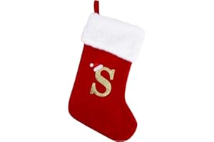 SAILUP 20 Inches Monogram Christmas Stockings with Letters, Large Super Soft Christmas Stockings Red Velvet with White Super Soft Plush Cuff for Christmas Xmas Tree Holiday Fireplace (S)