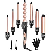 7 in 1 Curling Iron Wand Set, Ohuhu Upgrade Curling Wand with 7Pcs 0.35 to 1.25 Inch Interchangeable Ceramic Barrel and Heat 