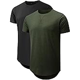 Comdecevis Mens 2 Pack Cotton Crewneck T-Shirts Hipster Hip Hop Longline Tees Shirts