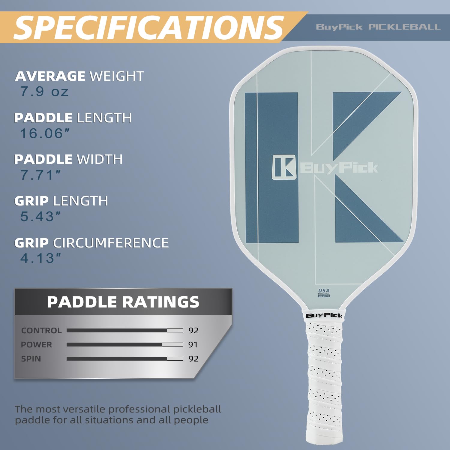 Pickleball Paddle, Carbon Fiber Surface with Reinforced 16mm Polypropylene Honeycomb Core, Perforated Grip, USA Pickleball Approved,2 Pickleball Paddle with 4 PE Balls& 1 Bag