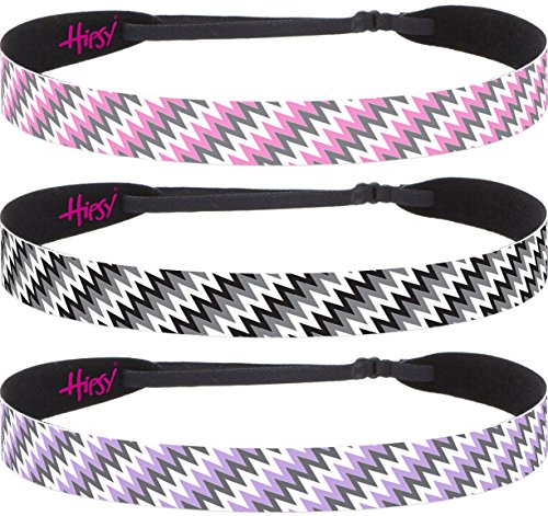 Hipsy Women's Adjustable NO SLIP Zigzag Wide Headband (Purple Black & Pink)