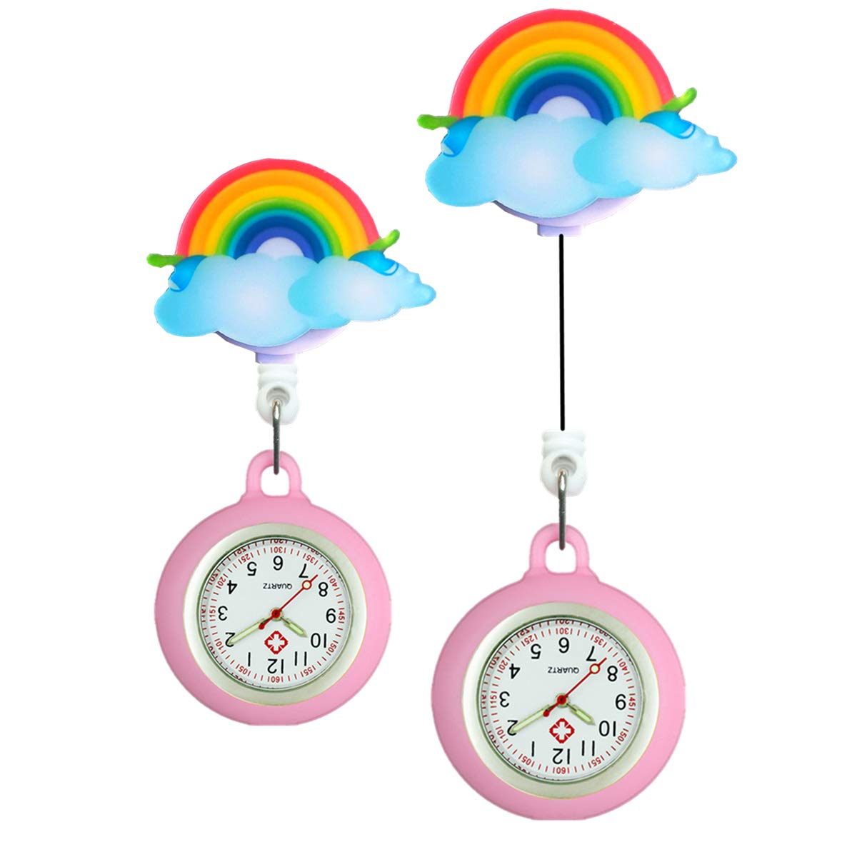 Mixe Unisex Luminous Nurse Fob Watch Rainbow Cover Clip-on Hanging Retractable Medical Pocket Watch for Men Women Glow in Dark Nurse Doctor Brooch Fob Watch Gift (A)