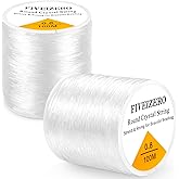 2 Rolls FIVEIZERO Elastic Bracelets String Cord, 0.4/0.5/0.6/0.7/0.8/1mm Round Crystal Elastic String for Bracelets Necklace Beading & Jewelry Making, Total 218Yds Transparent Stretch Bead Cord Thread