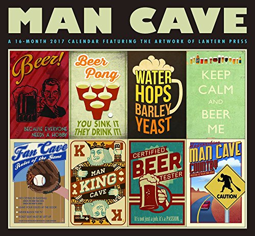 Man Cave - 2017 12inch x 12inch Hanging Square Wall Vintage Style Lantern Press Art Poster Planner Calendar Hopper Studios