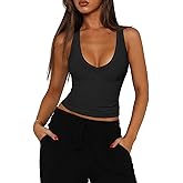 Hragc Womens Low Cut Deep V Neck Racerback Tank Tops for Women Summer Workout Yoga Sport Ribbed Fitted Cotton Clothes