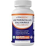 Vitamatic Lactobacillus Salivarius 2 Billion per DR Capsule - 60 Count - Digestive Support - Made with Prebiotic Inulin Fiber