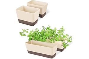 SUREAM Indoor Herb Planter Boxes, 4 Pack Window Box with Tray, Modern Plastic Plant Flower Succulent Cactus Pots for Windowsill, Garden Balcony, Home Office Outdoor Decor(6x3.8, 12x3.8, 16x3.8Inch)