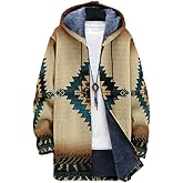 BIVENANT Men's Long Cardigan Hoodies Aztec Cowboys Hooded Jackets Zipper Western Fleece Winter Coats with Pockets