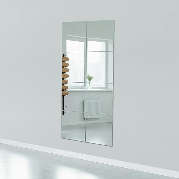 RUOMENG FULL LENGTH WALL MIRROR TILES, GYM MIRRORS 12″ X 15″ X 4PCS SQUARE WALL MOUNTED MIRROR, FRAMELESS MIRROR TILES FOR HOME GYM, BEDROOM, DOOR