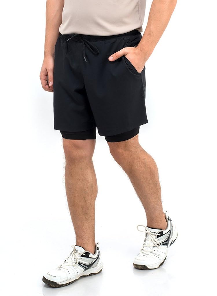 truerevo double layered sports shorts with phone pocket for men