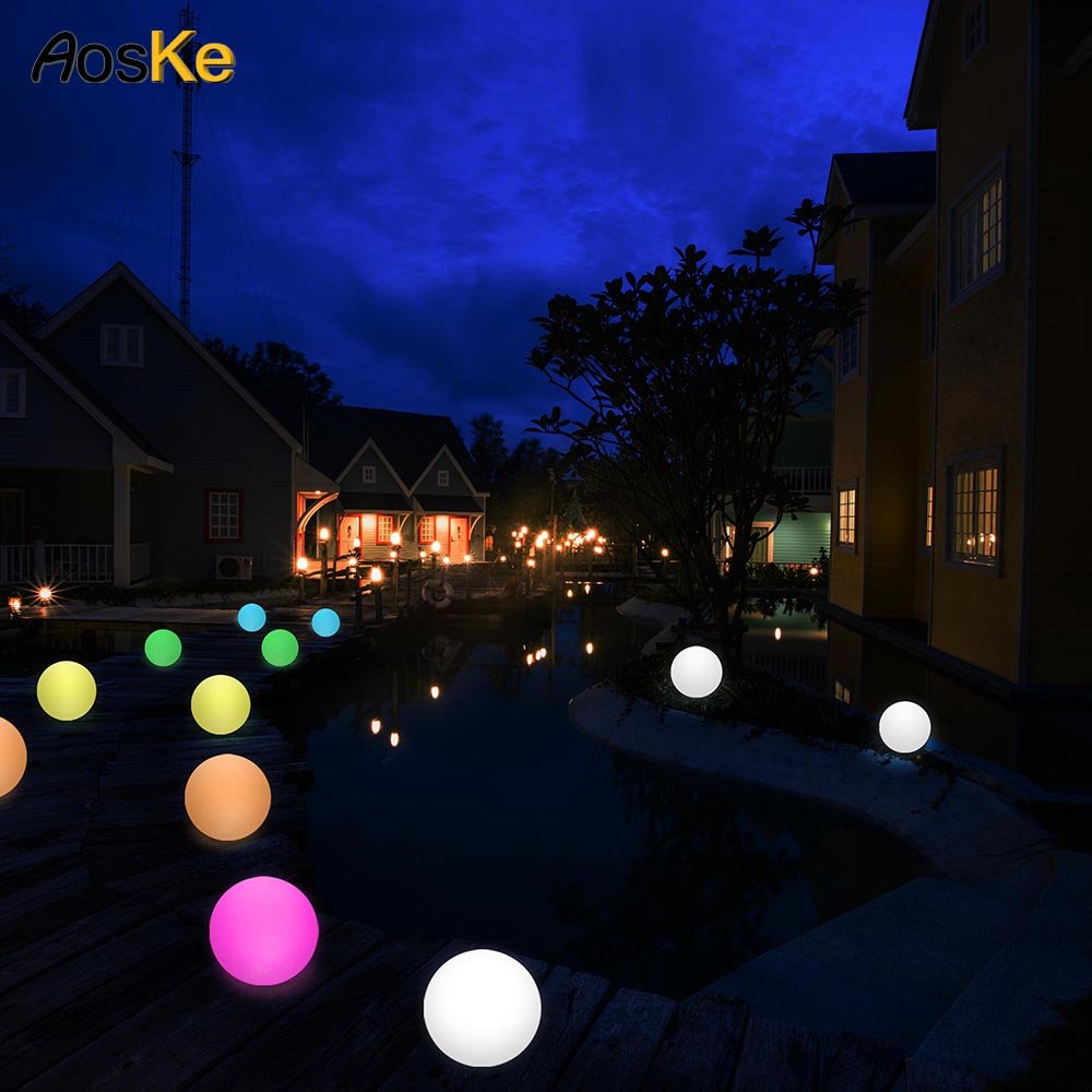Lawn AosKe 8-Inch LED Floating Pool Balls Waterproof Pool ...