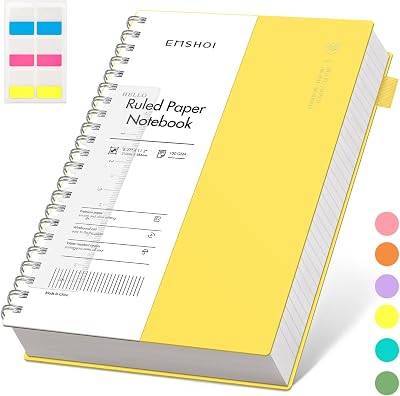 EMSHOI A4 Notebook 300 Pages Spiral 100gsm PVC Cover Yellow