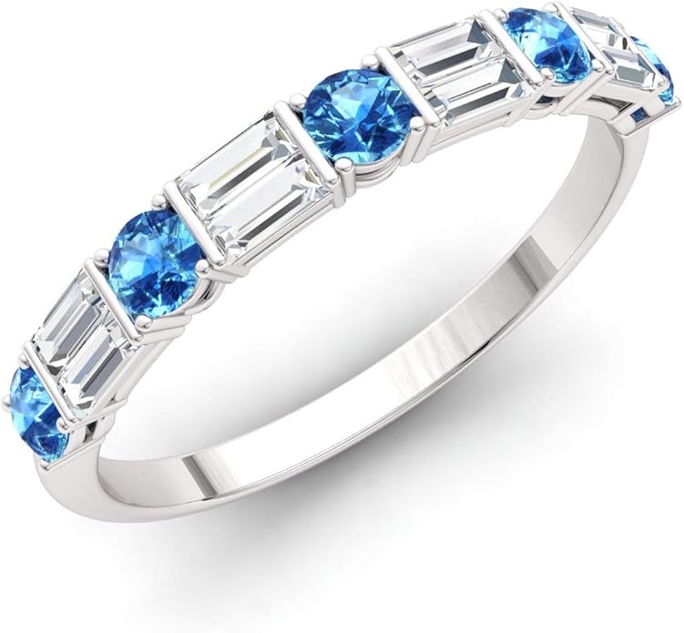 Diamondere Natural and Certified Blue Topaz and Baguette Diamond