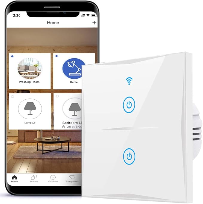 Interruptor de luz inteligente wifi compatible con Alexa pantalla tctil
de cristal con aplicacin Smart Life Google Home Timging Fuction no
requiere hub blanco 24 GHz N Wire Needed 2 vasPrecio estimado 20.56 €