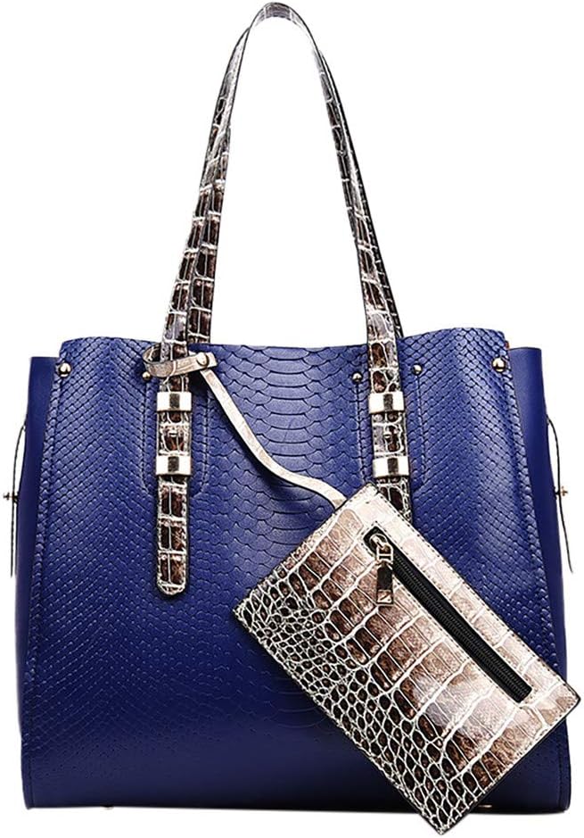 Women Trendy Classic Wild Snakeskin High Capacity Handbag Shoulder Messenger Bag 2PCs