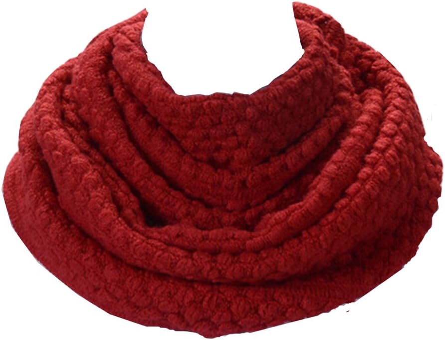 RICCOS (TM) Women Winter Warm Solid Color Scarf Ring Circle Loop Infinity Neck Warmer Long Scarf Shawl - Red