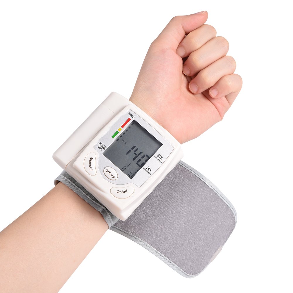Wrist Blood Pressure Tester, LCD Digital Blood Pressure+Heart Rate Monitor Pulse Meter, Wrist Cuff Bp Monitors Machines, for Home Older Nursing Care