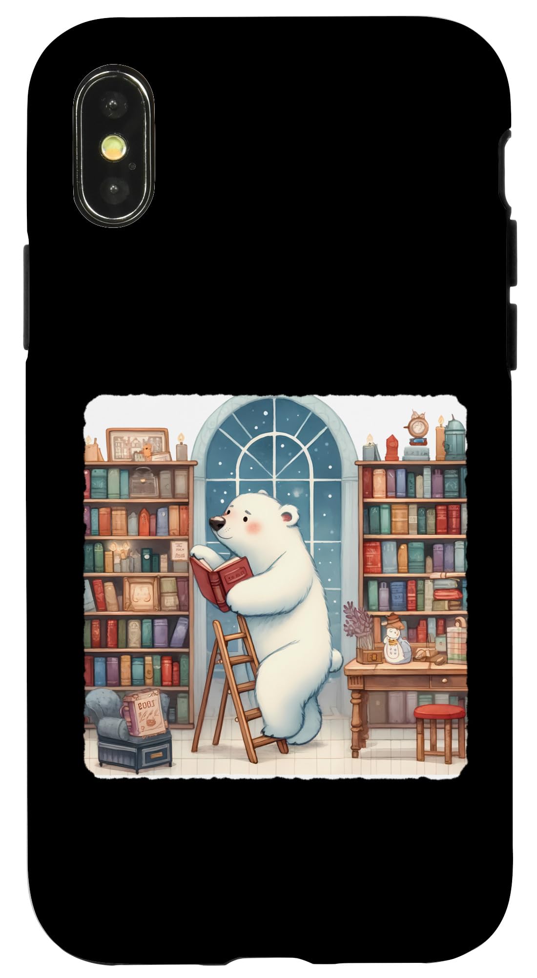 iPhone X/XS Ice Bear Librarian Sorting Books. Shelves Ladder Cozy Case