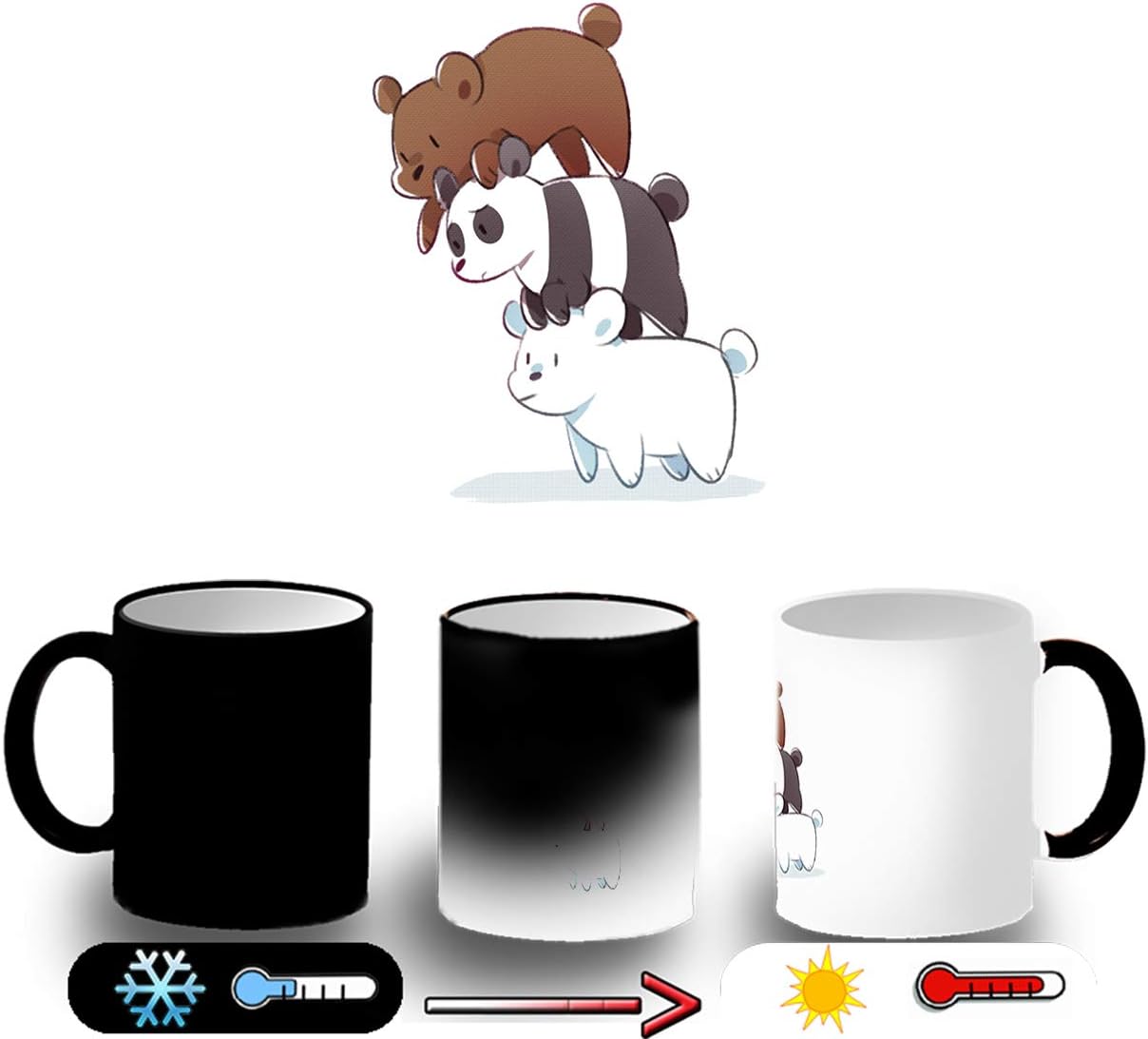 MERCHANDMANIA MAGIC MUG WE BARE BEARS ICE GRIZZ PANDA cold hot
