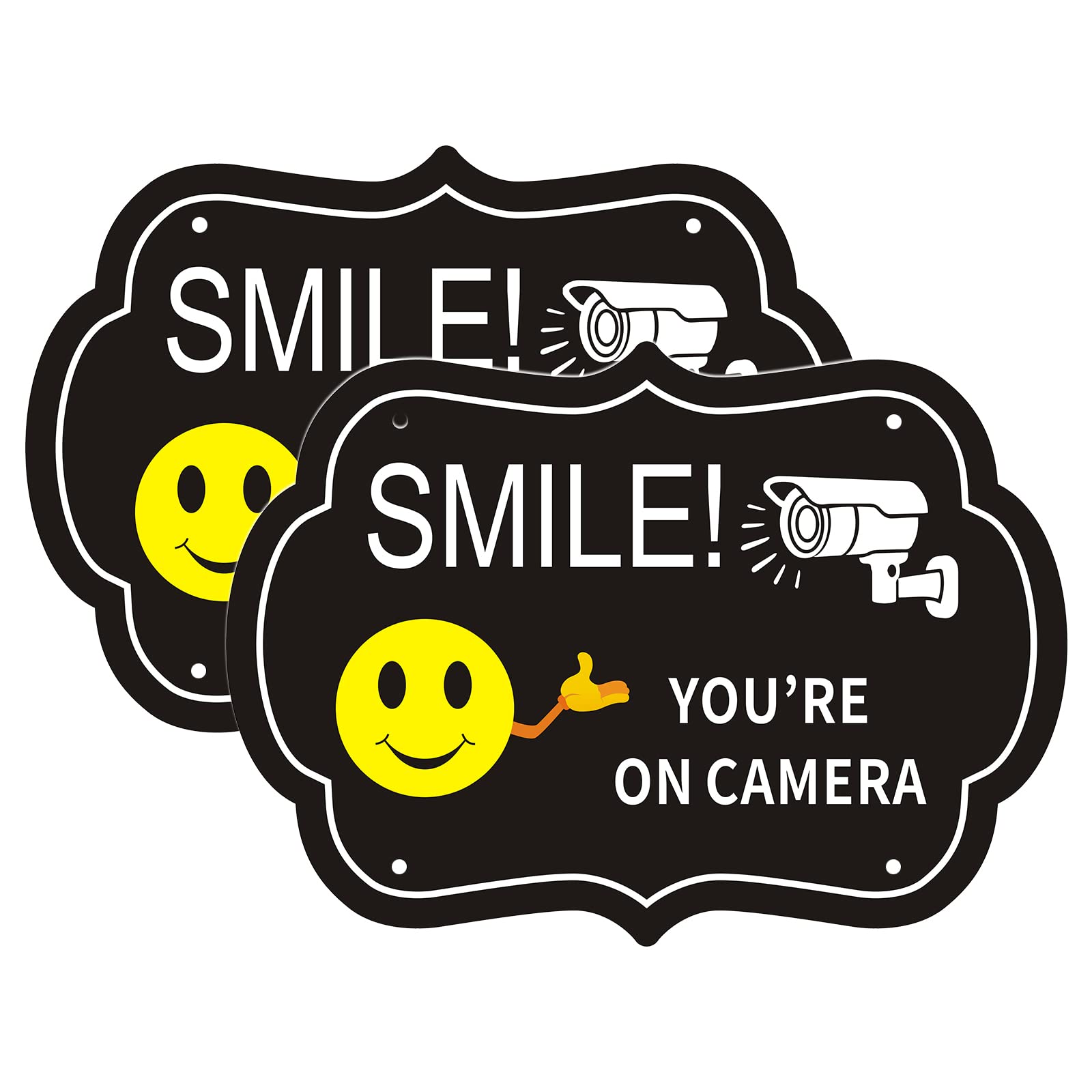 Adfitjo Smile Your on Camera Signs, Video Surveillance Signs Outdoor, 10x7 Inch Rust Free Aluminum Metal Sign, Fade Resistance, UV Protected, Indoor/Outdoor Use for Home, Business (2 pack)