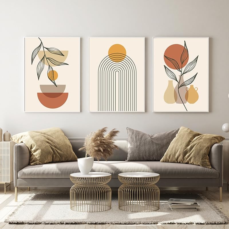 WADBTP Bohemian Style Poster Set, Modern Bedroom Living Room Background Wall Decoration Poster, Plants Abstract Home Decoration Painting, Frameless (Style 2, 60X90CM*3)