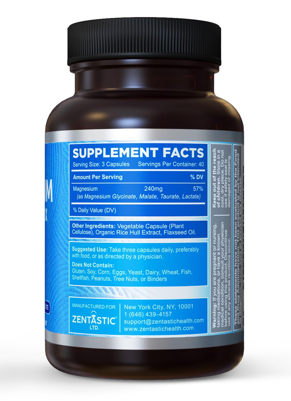 Zentastic Magnesium Complex 4-in-1 Supplement – Magnesium Glycinate, Malate, Taurate & Lactate – Chelated High Absorption for Nerves, Muscles, Bones & Immune Support – 120 Capsules