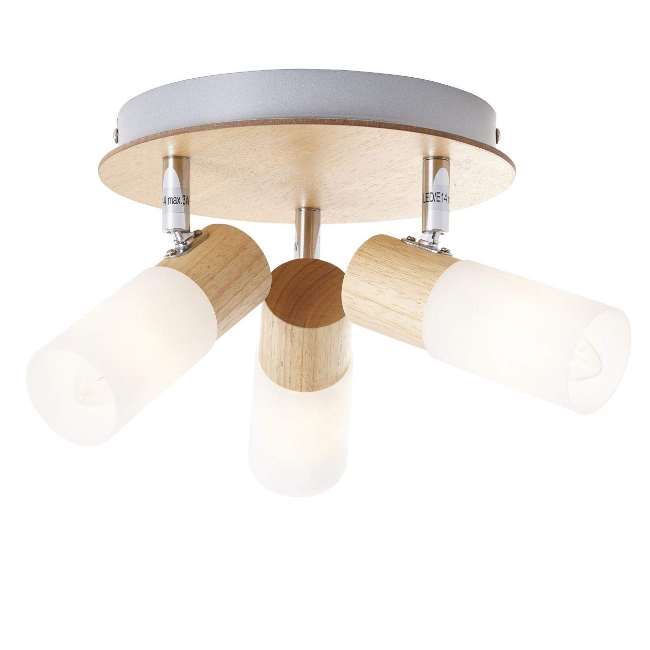 Brilliant Babsan 51434/50 Ceiling Light with 3 Lights, Metal Plastic, E14, 3.5 W, Light Wood/White